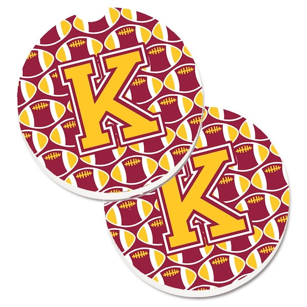 Carolines Treasures Letter K Football Maroon and Gold Set of 2 Cup Holder Car Coaster CJ1081-KCARC - main